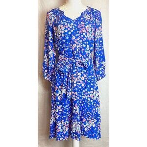 NWT Talbots Petite‎ Womens Dress Size PS Small Blue Floral Tie Waist Smocked